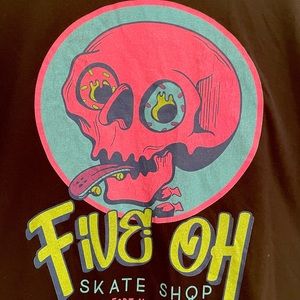 Men’s Gray Five Oh Skate Shop Skull Tee Short Sleeve T-Shirt